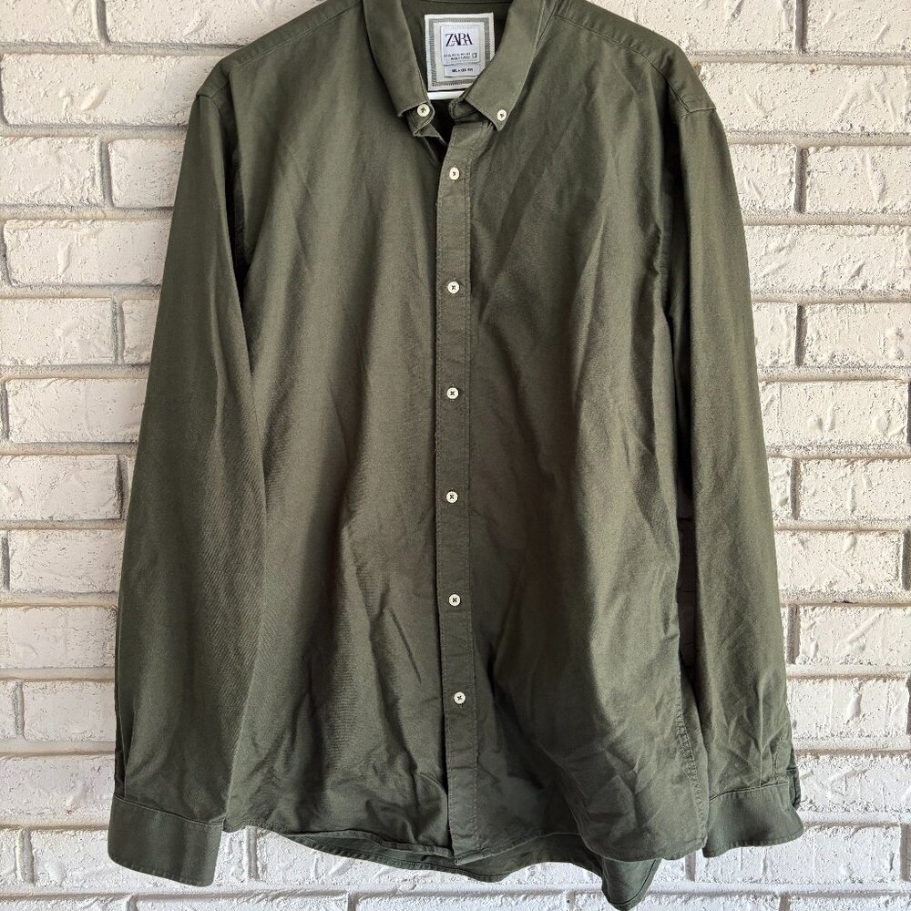 Zara Men’s Green Button Front Relaxed Fit Shirt XL